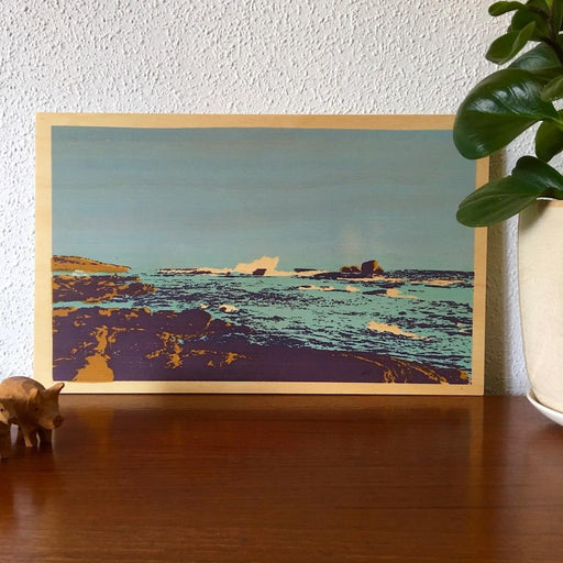 Photo of Redgate Beach, Western Australia screenprinted on plywood. 