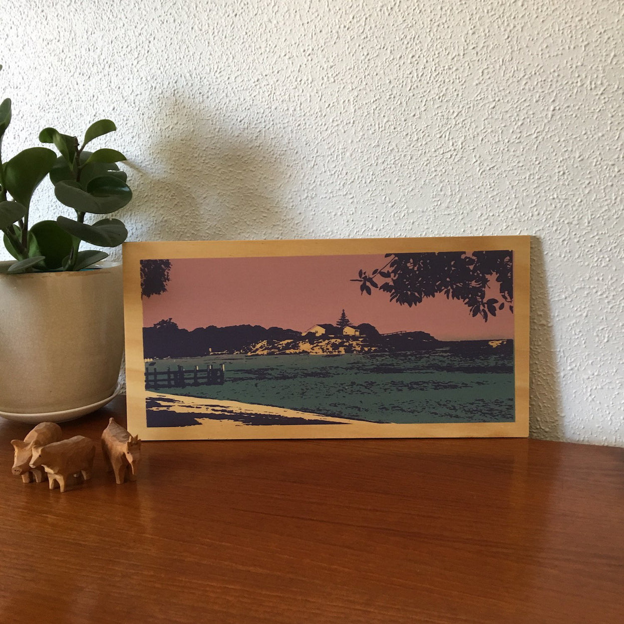 Photo of Bathurst point at Rottnest Island, screenprinted on plywood. 