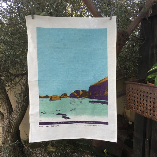Photo of Elephant Cove, Western Australia screenprinted on a tea towel.