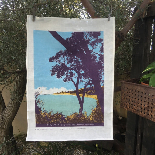 Photo of Meelup Beach, Western Australia screenprinted on a tea towel.