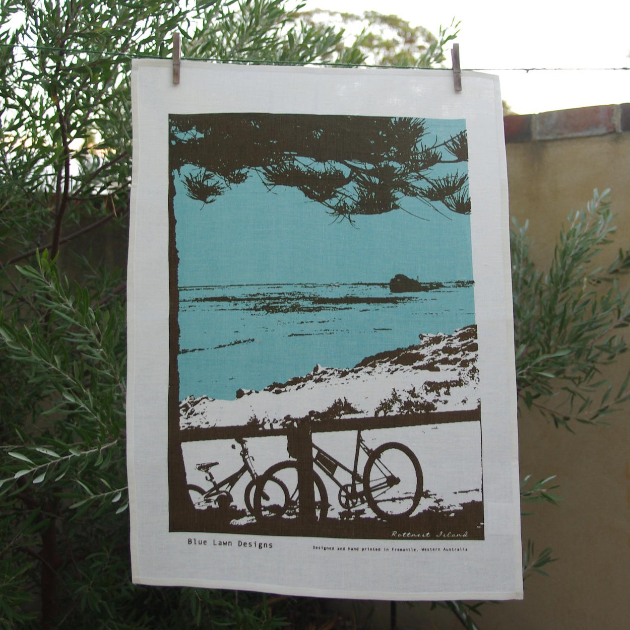 Photo of The Basin at Rottnest Island, screenprinted on a tea towel.