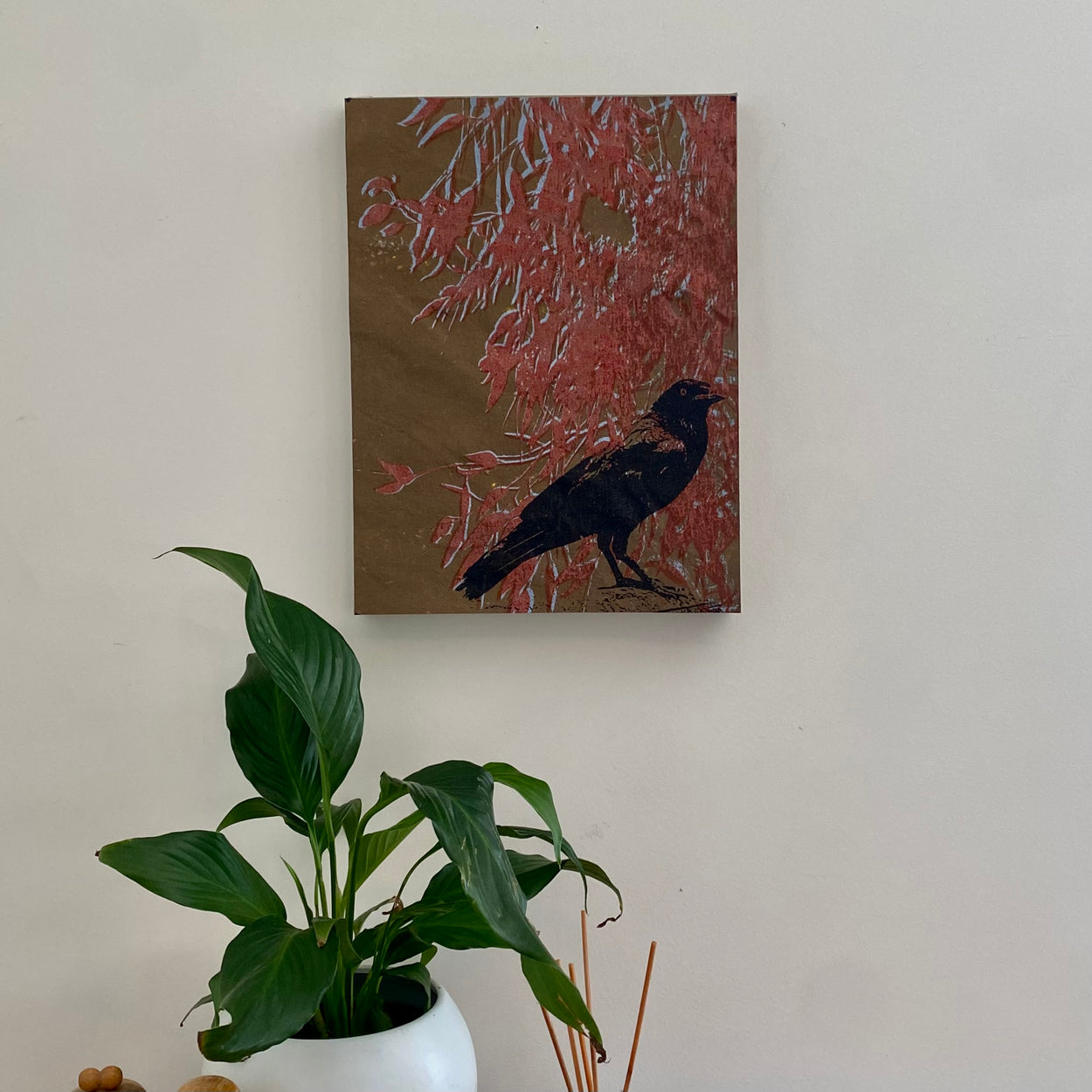 Australian Raven on framed canvas