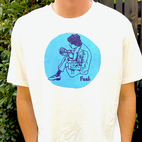 'Paul' on white t-shirt
