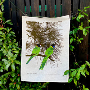 Two ringneck parrots tea towel