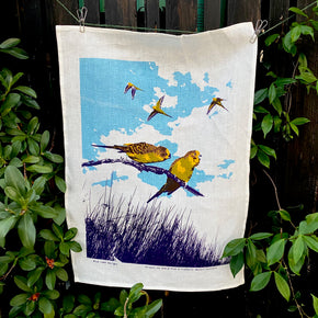 Wild budgerigars tea towel