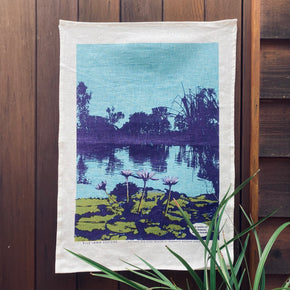 Blue water lily Kimberley tea towel