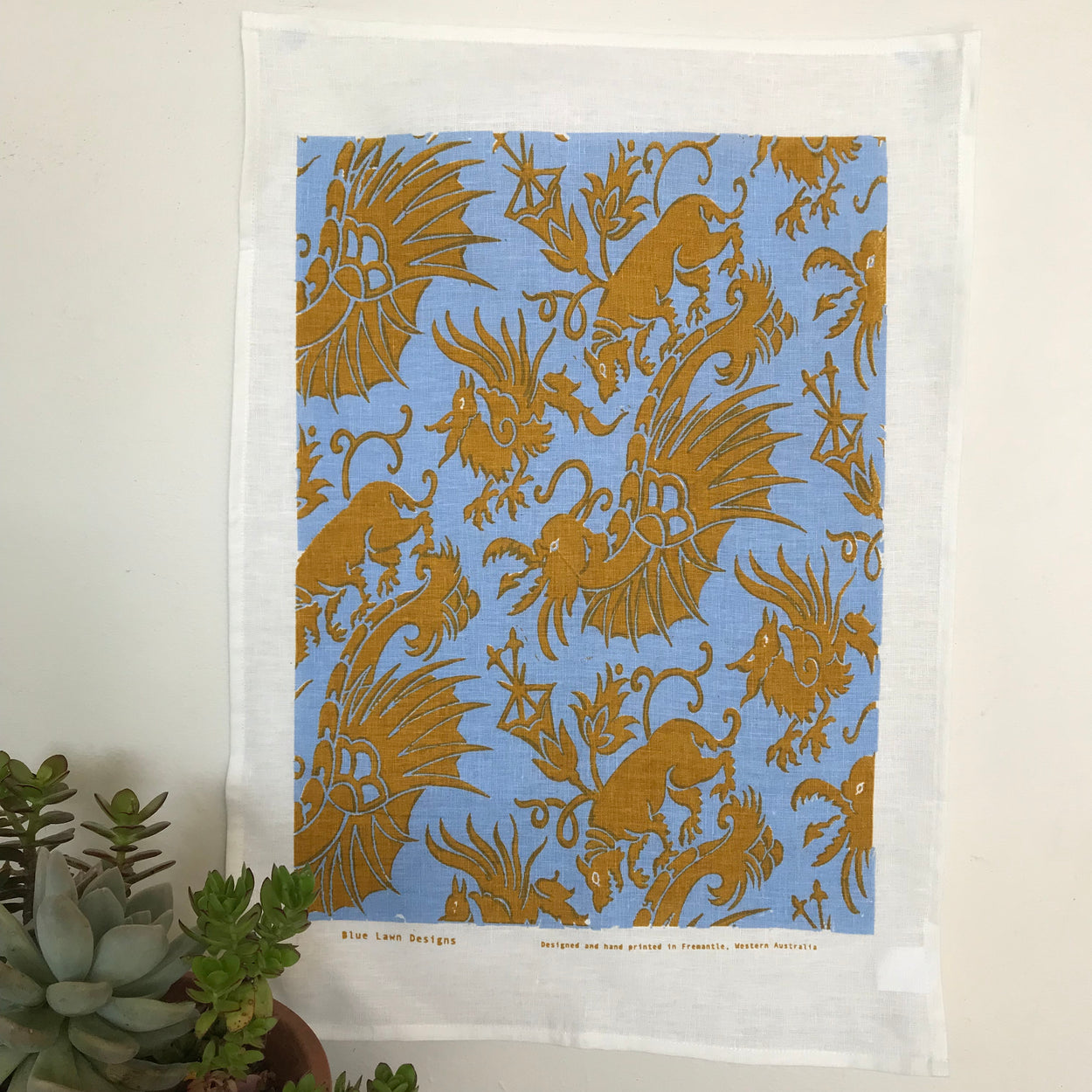 Dragon tea towel: recreation of a wood-block print