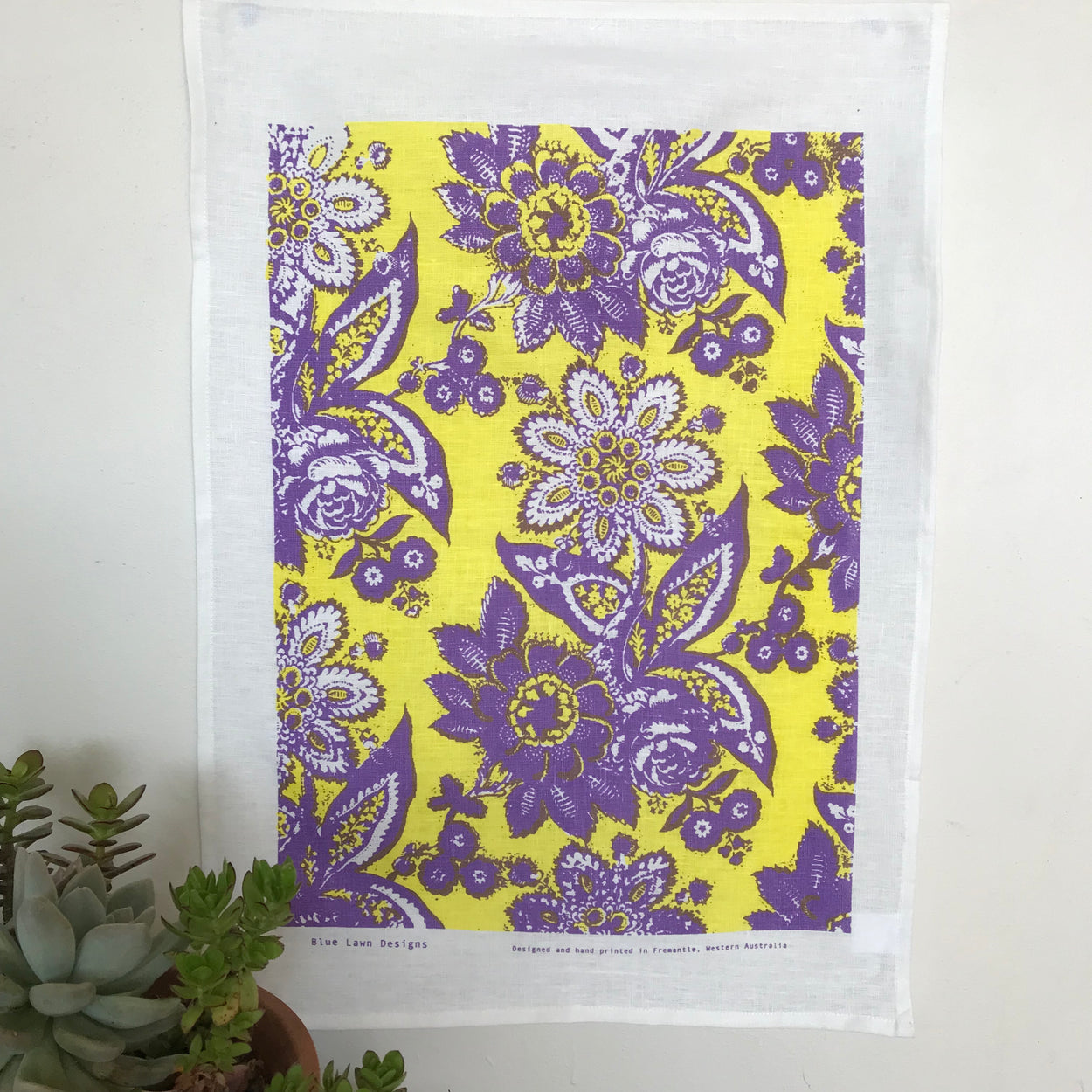 Primrose tea towel: recreation of a wood-block print