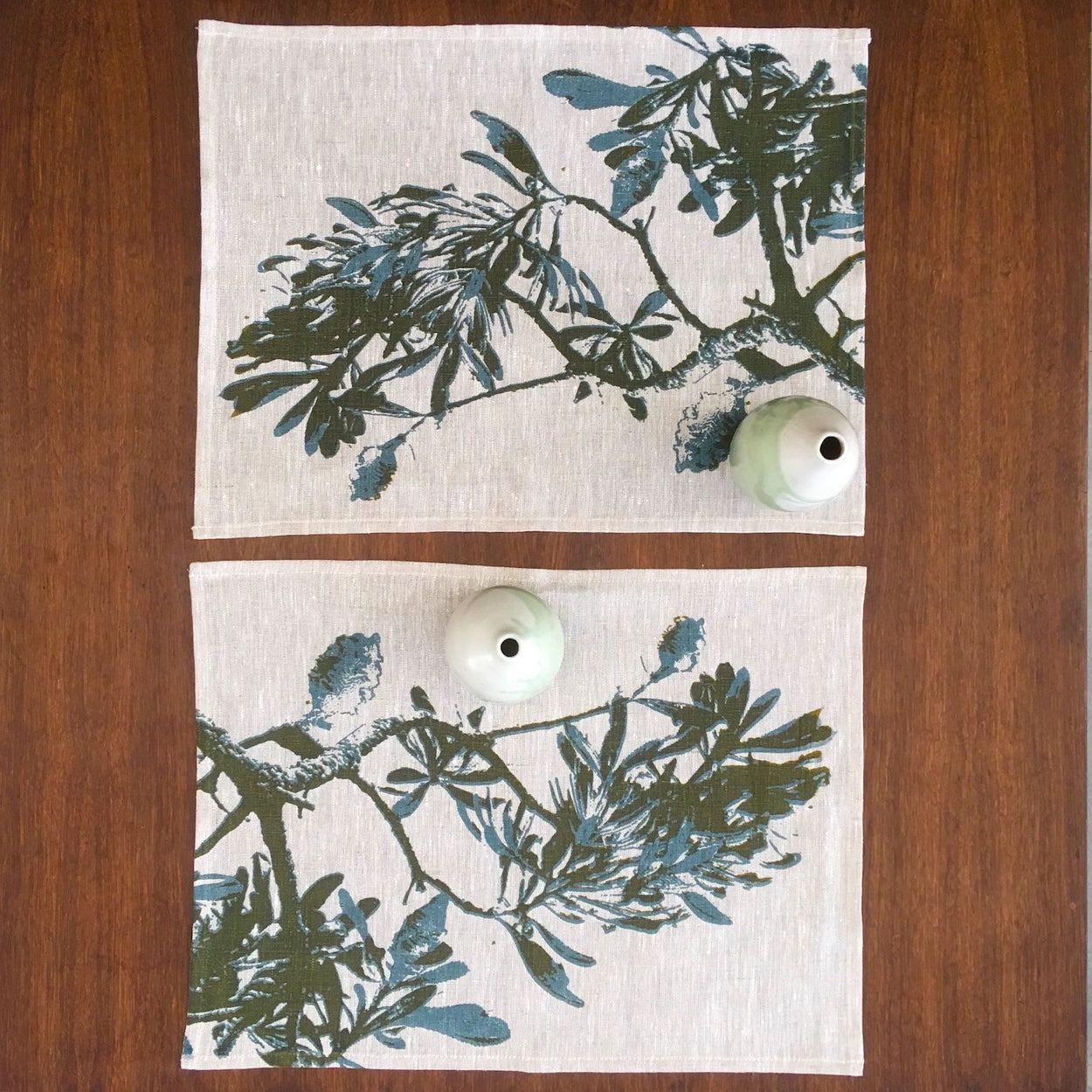 Photograph of a banksia branch screenprinted on placemats.