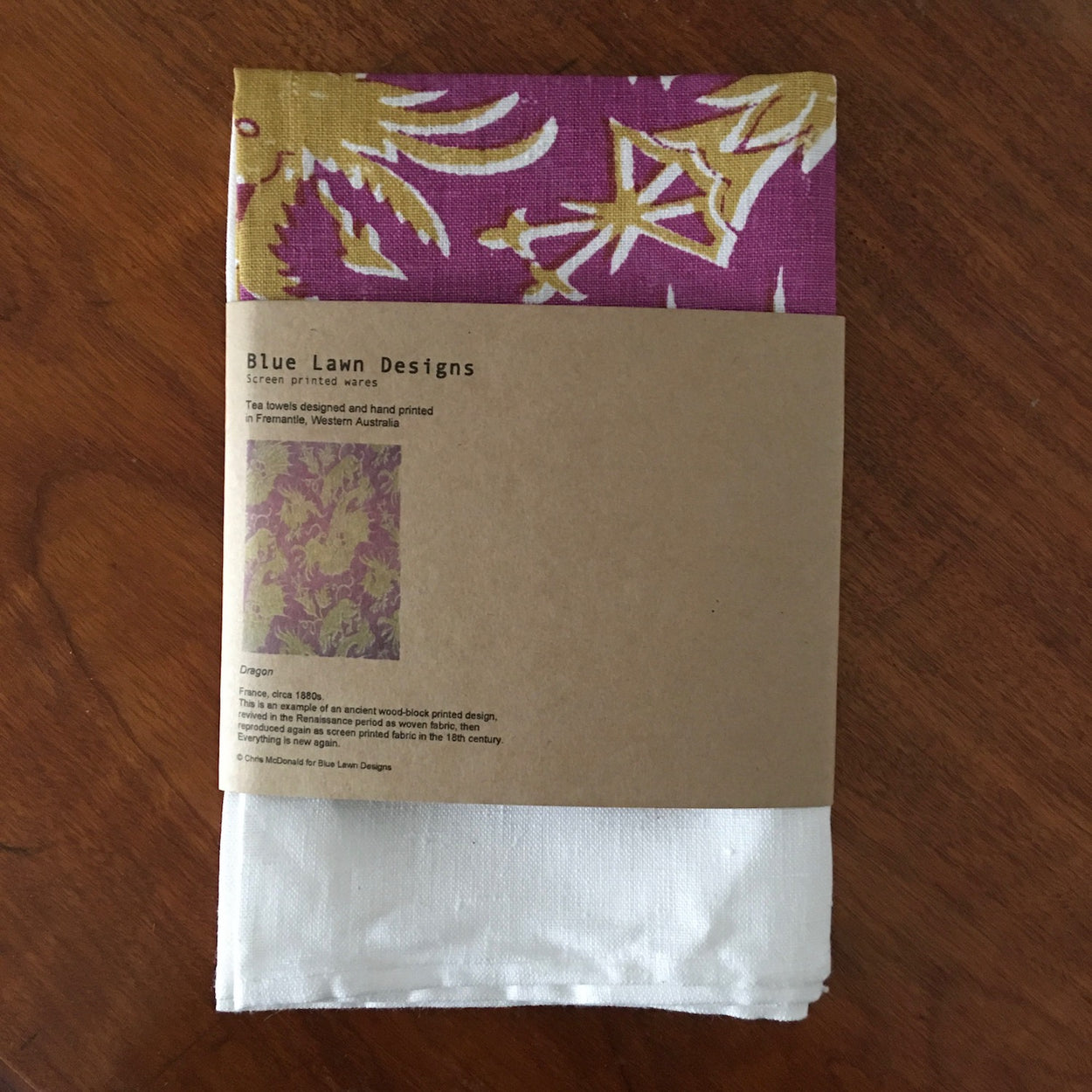 Dragon tea towel: recreation of a wood-block print