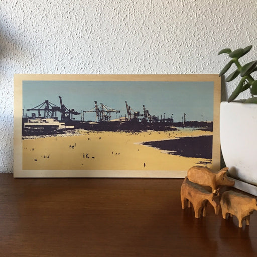Photo of Leighton Beach to Fremantle Harbour screenprinted on plywood. 