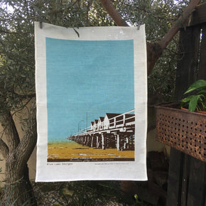 Photo of Busselton Jetty screen printed on a tea towel.