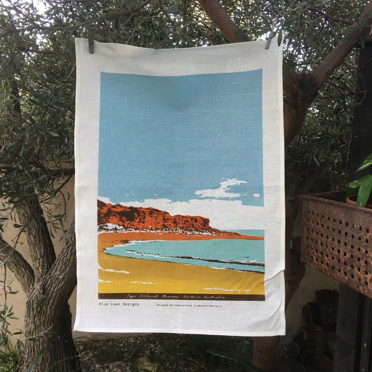 Photo of a Kimberley beach screenprinted on a linen tea towel.