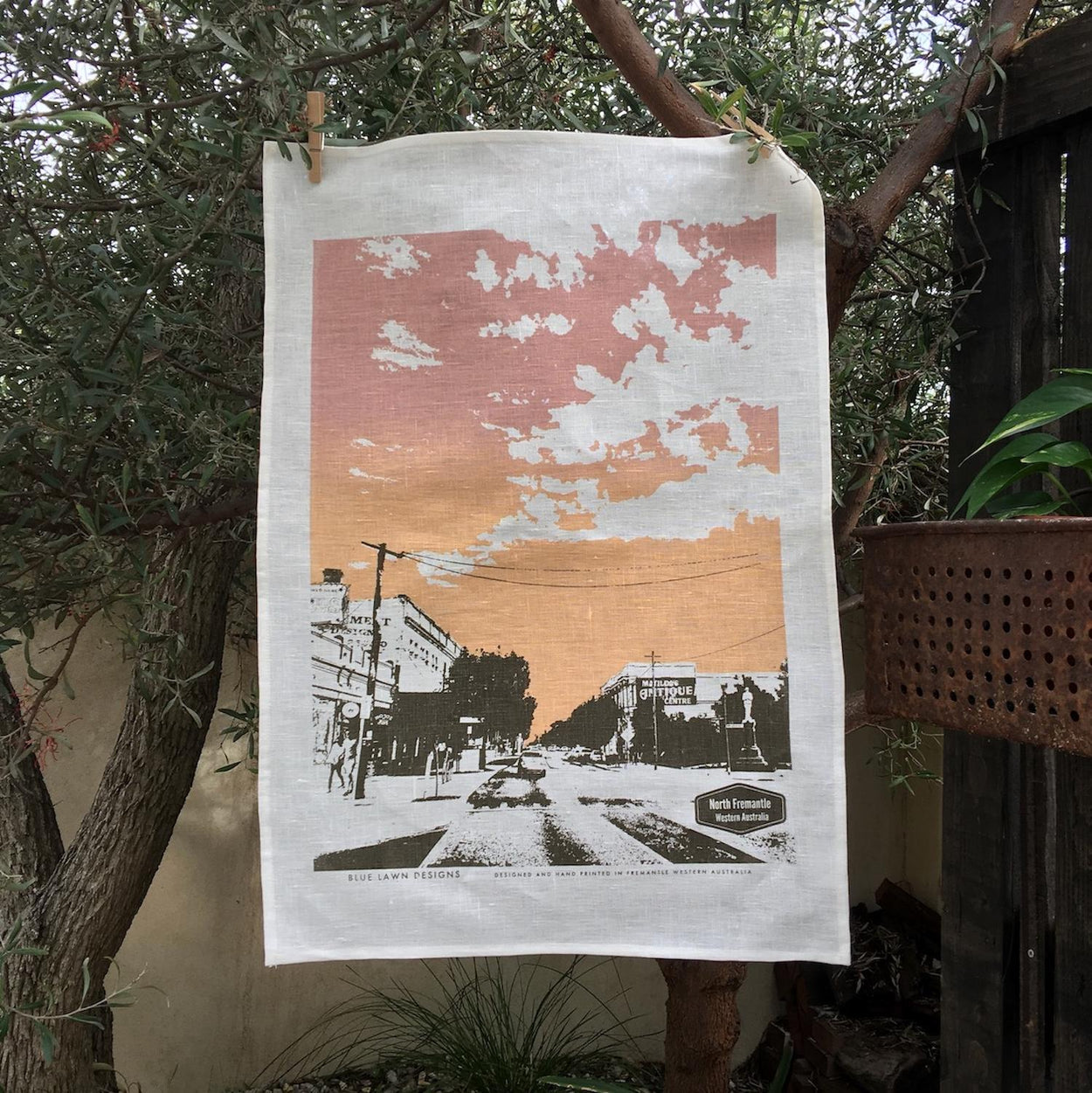 Photo of North Fremantle screenprinted on a tea towel.